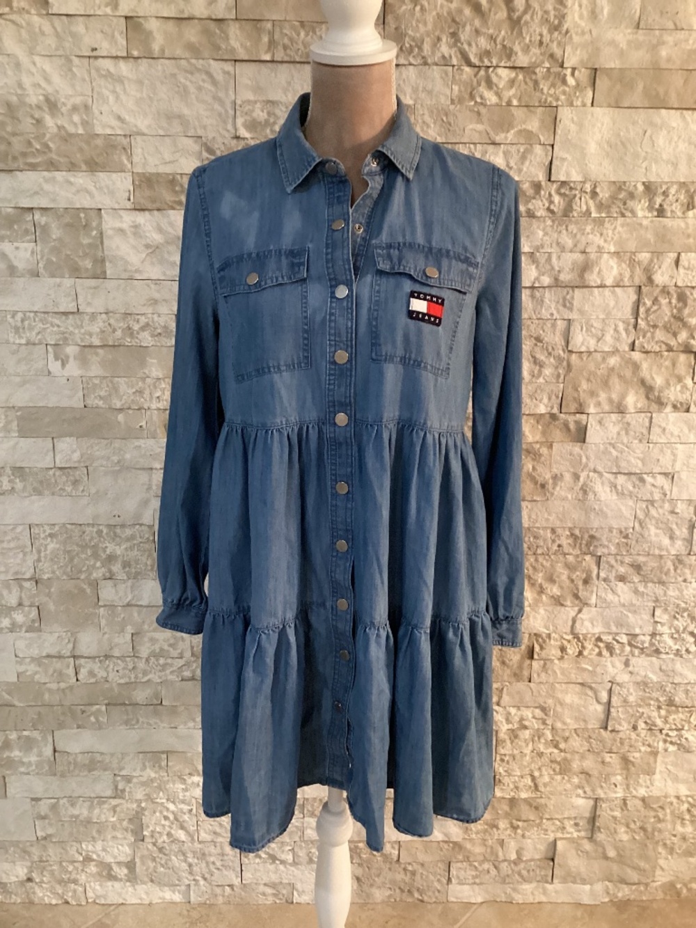 Tommy Jeans Chambray Tiered Denim Shirt Dress